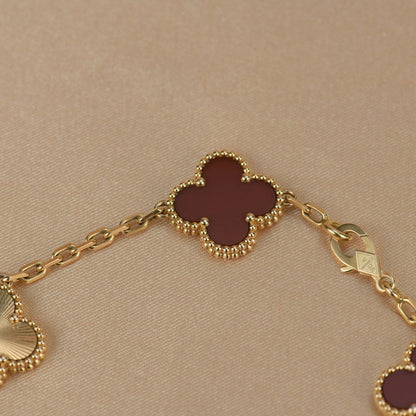 [BIJOUX]CLOVER  5 MOTIFS CARNELIAN GOLD BRACELET