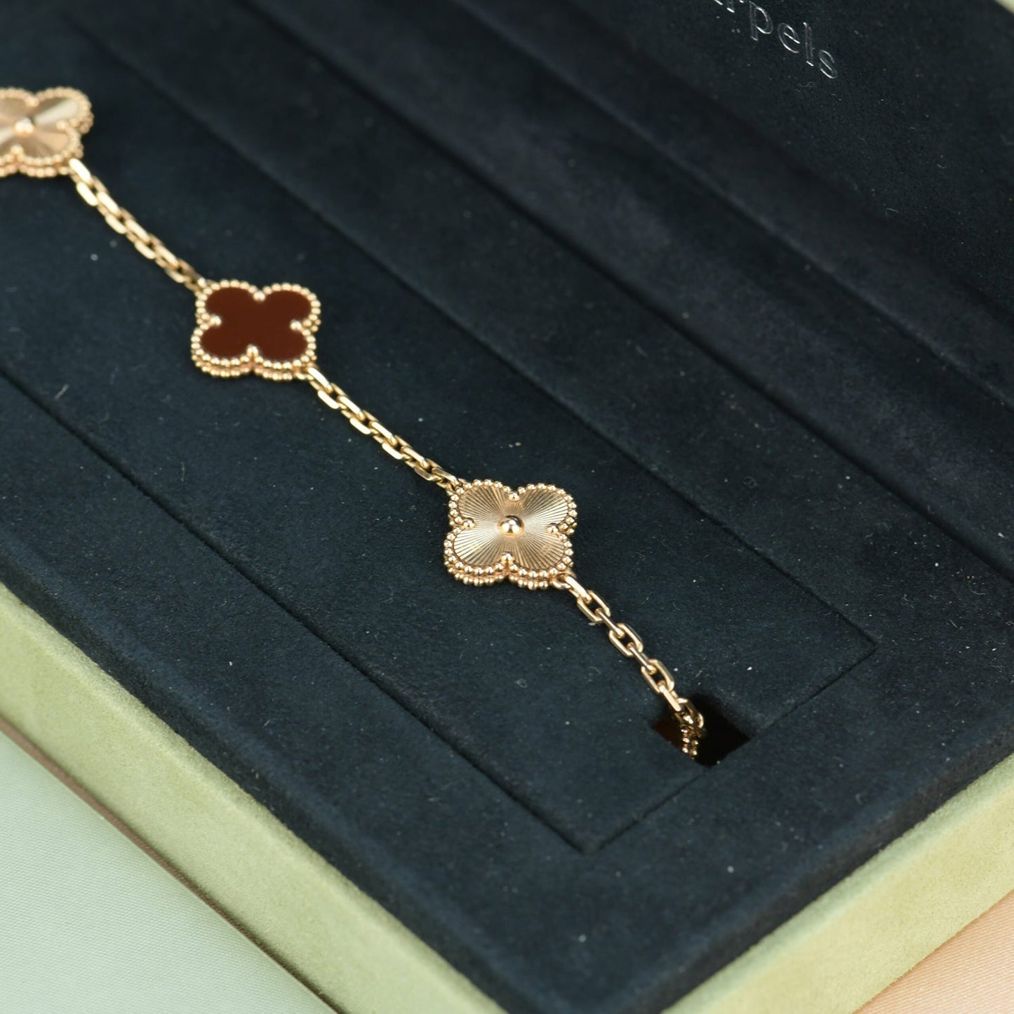 [BIJOUX]CLOVER  5 MOTIFS CARNELIAN GOLD BRACELET