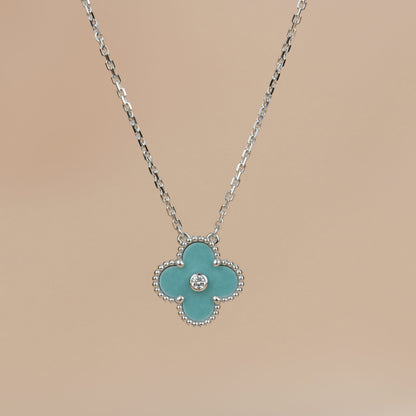 [BIJOUX]CLOVER 15MM DIAMOND SVRES PORCELAIN  NECKLACE SILVER