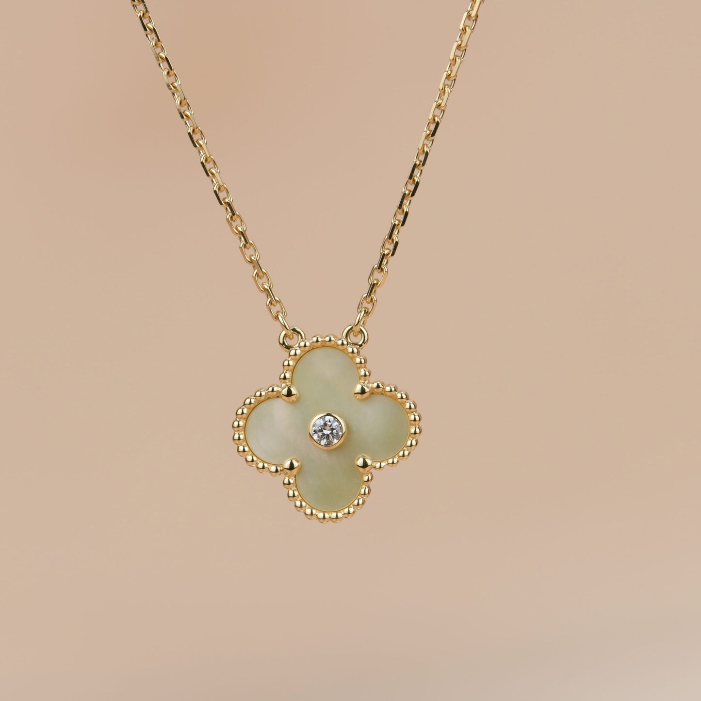 [BIJOUX]CLOVER 15MM DIAMOND GOLD MOTHER OF PEARL NECKLACE