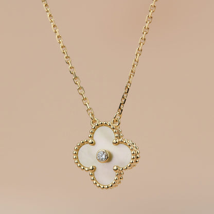 [BIJOUX]CLOVER 15MM DIAMOND GOLD MOTHER OF PEARL NECKLACE