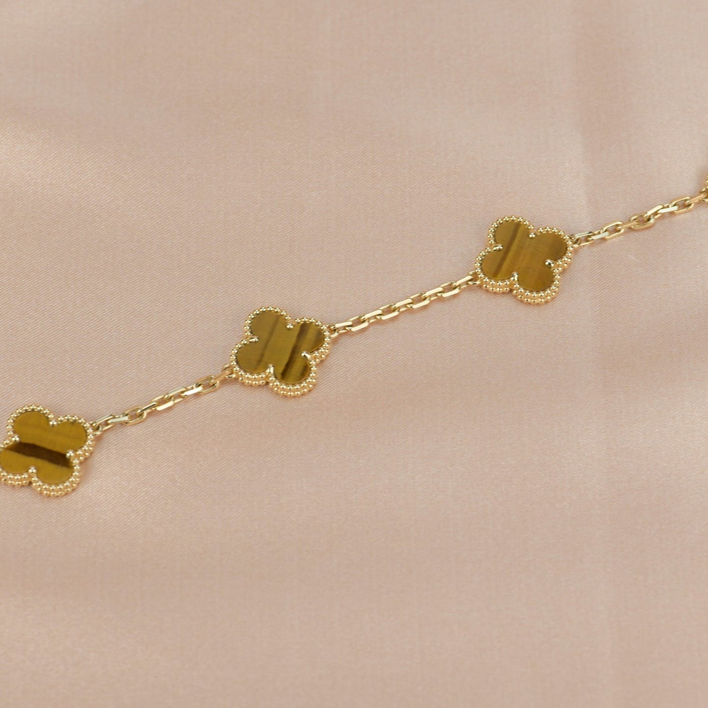 [BIJOUX]CLOVER  5 MOTIFS TIGER EYE BRACELET