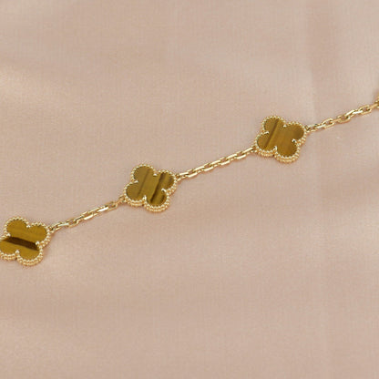 [BIJOUX]CLOVER  5 MOTIFS TIGER EYE BRACELET