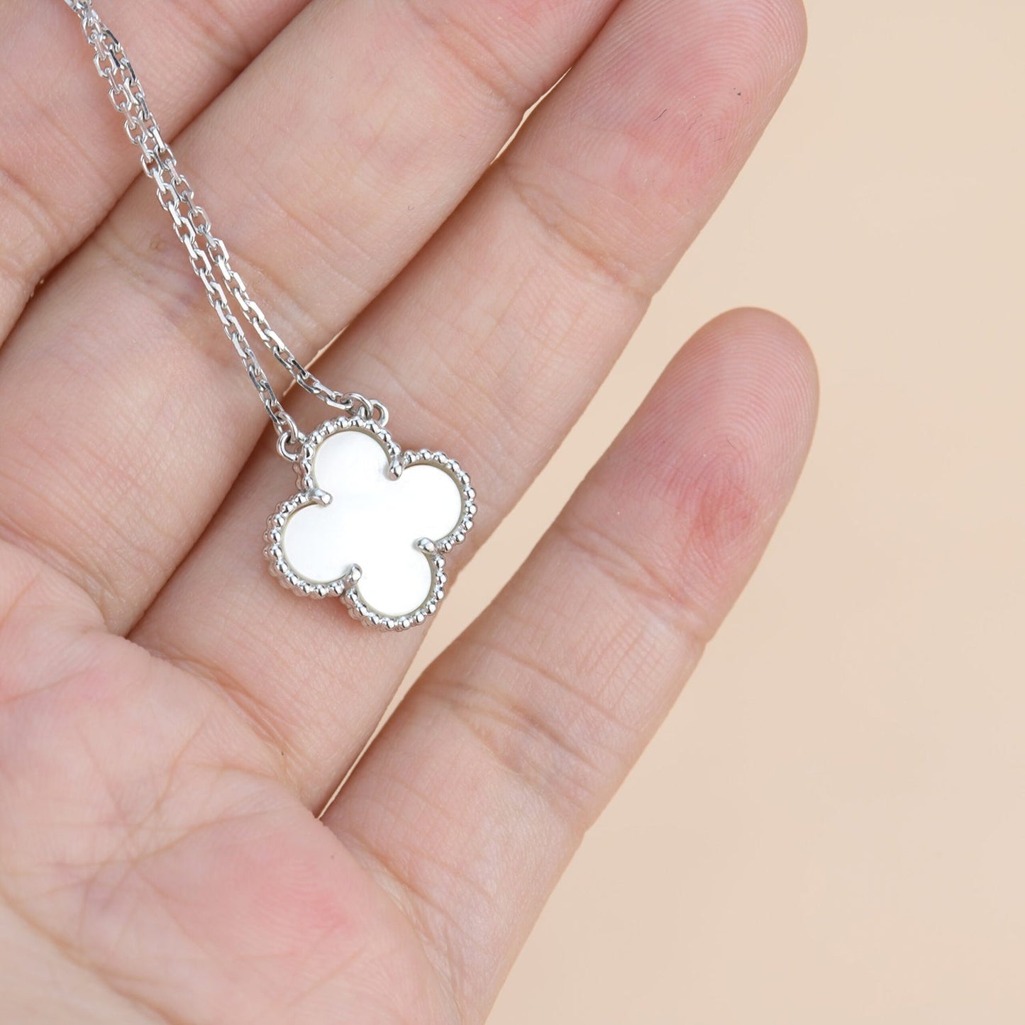 [BIJOUX]CLOVER  15MM WHITE MOTHER-OF-PEARL SILVER