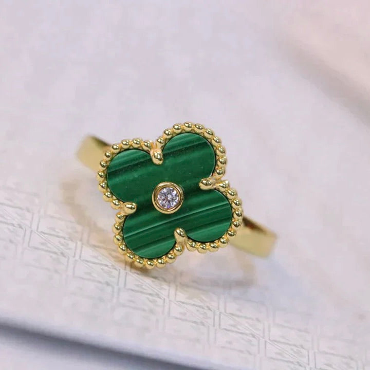 [BIJOUX]CLOVER MALACHITE RING GOLD DIAMOND