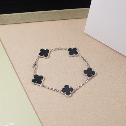 [BIJOUX]CLOVER 5 MOTIF ONYXS  BRACELET SILVER