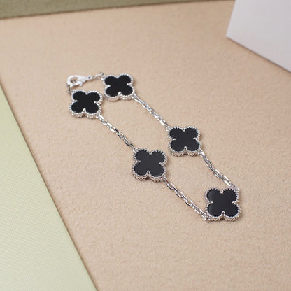 [BIJOUX]CLOVER 5 MOTIF ONYXS  BRACELET SILVER