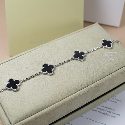 [BIJOUX]CLOVER 5 MOTIF ONYXS  BRACELET SILVER