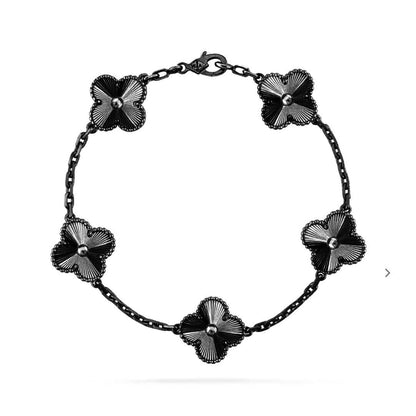 [BIJOUX]CLOVER 5 MOTIF BLACK BRACELET