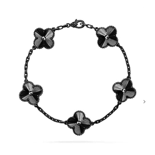 [BIJOUX]CLOVER 5 MOTIF BLACK BRACELET