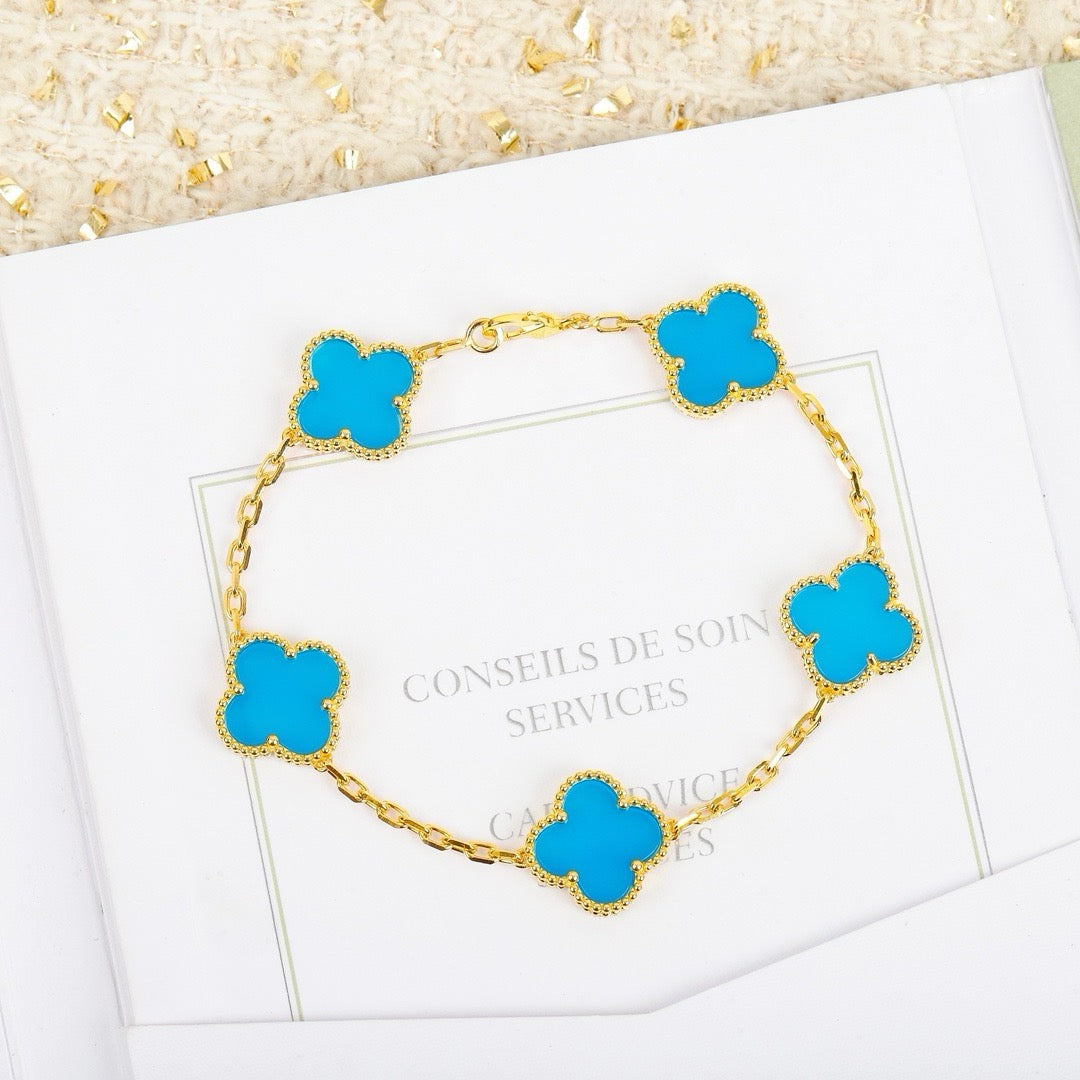 [BIJOUX]CLOVER 5 MOTIFS TURQUOISE BRACELET