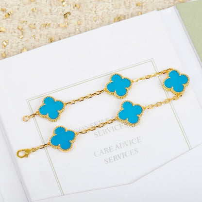 [BIJOUX]CLOVER 5 MOTIFS TURQUOISE BRACELET