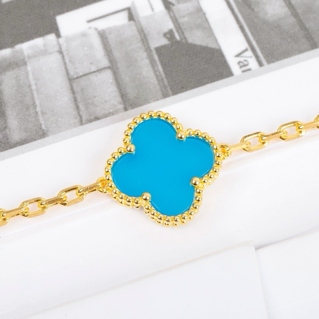 [BIJOUX]CLOVER 5 MOTIFS TURQUOISE BRACELET