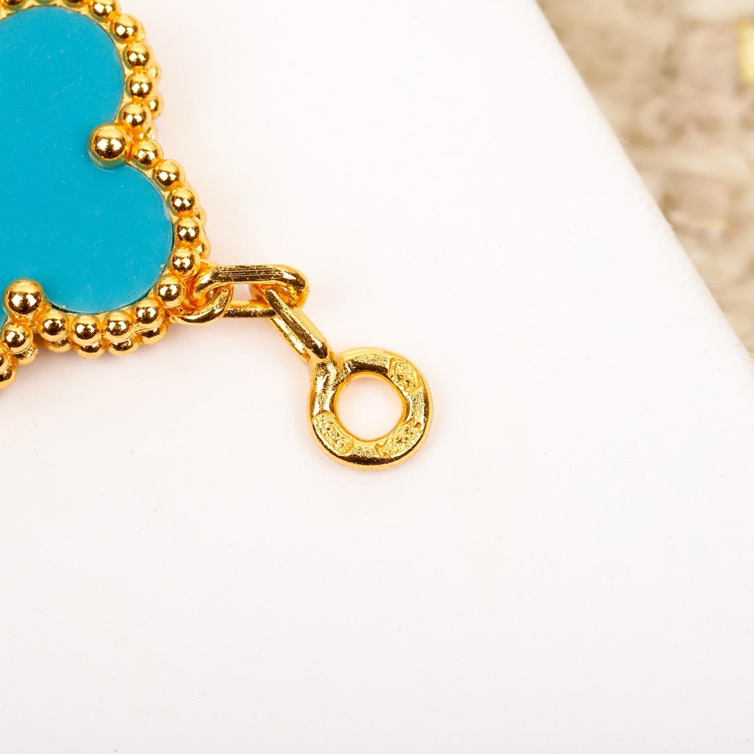 [BIJOUX]CLOVER 5 MOTIF TURQUOISE DIAMOND GOLD BRACELET