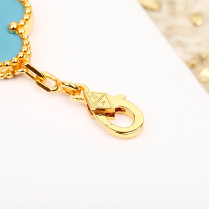 [BIJOUX]CLOVER 5 MOTIF TURQUOISE DIAMOND GOLD BRACELET