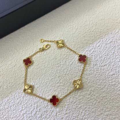 [BIJOUX]CLOVER 6 MOTIF RED AGATE LASER BRACELET