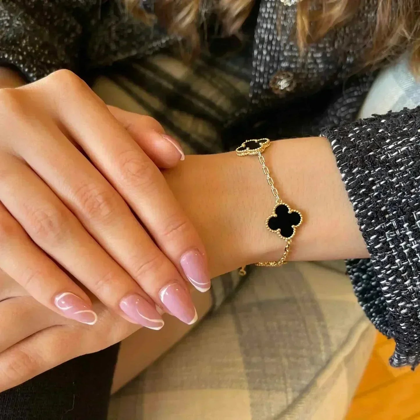 [BIJOUX]CLOVER  5 MOTIFS BLACK ONYX BRACELET