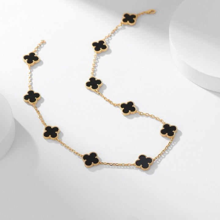 [BIJOUX]CLOVER 10 MOTIFS ONYX NECKLACE