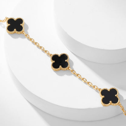 [BIJOUX]CLOVER 10 MOTIFS ONYX NECKLACE