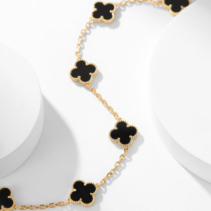 [BIJOUX]CLOVER 10 MOTIFS ONYX NECKLACE