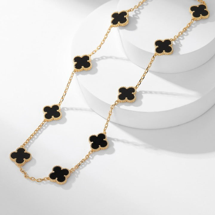 [BIJOUX]CLOVER 10 MOTIFS ONYX NECKLACE