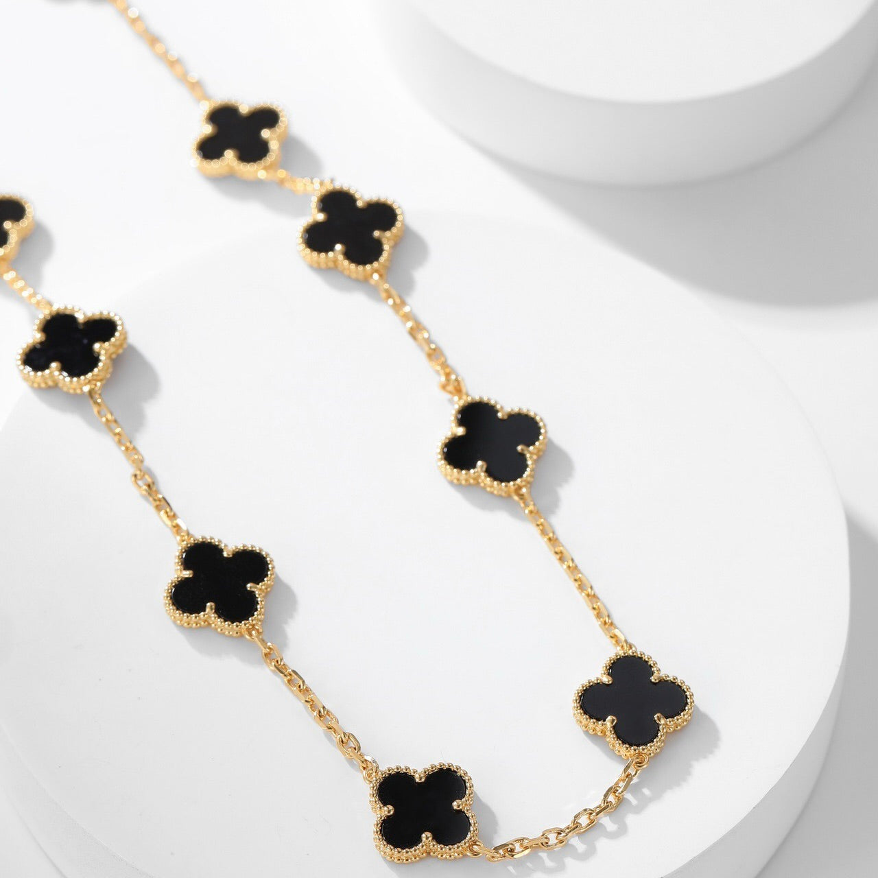 [BIJOUX]CLOVER 10 MOTIFS ONYX NECKLACE