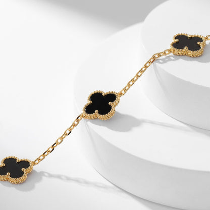 [BIJOUX]CLOVER 10 MOTIFS ONYX NECKLACE