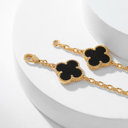 [BIJOUX]CLOVER 10 MOTIFS ONYX NECKLACE