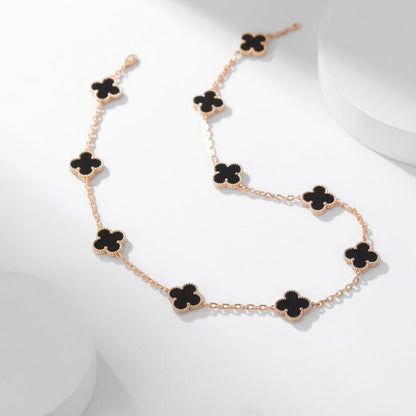 [BIJOUX]CLOVER 10 MOTIFS ONYX NECKLACE