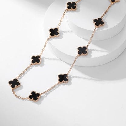 [BIJOUX]CLOVER 10 MOTIFS ONYX NECKLACE