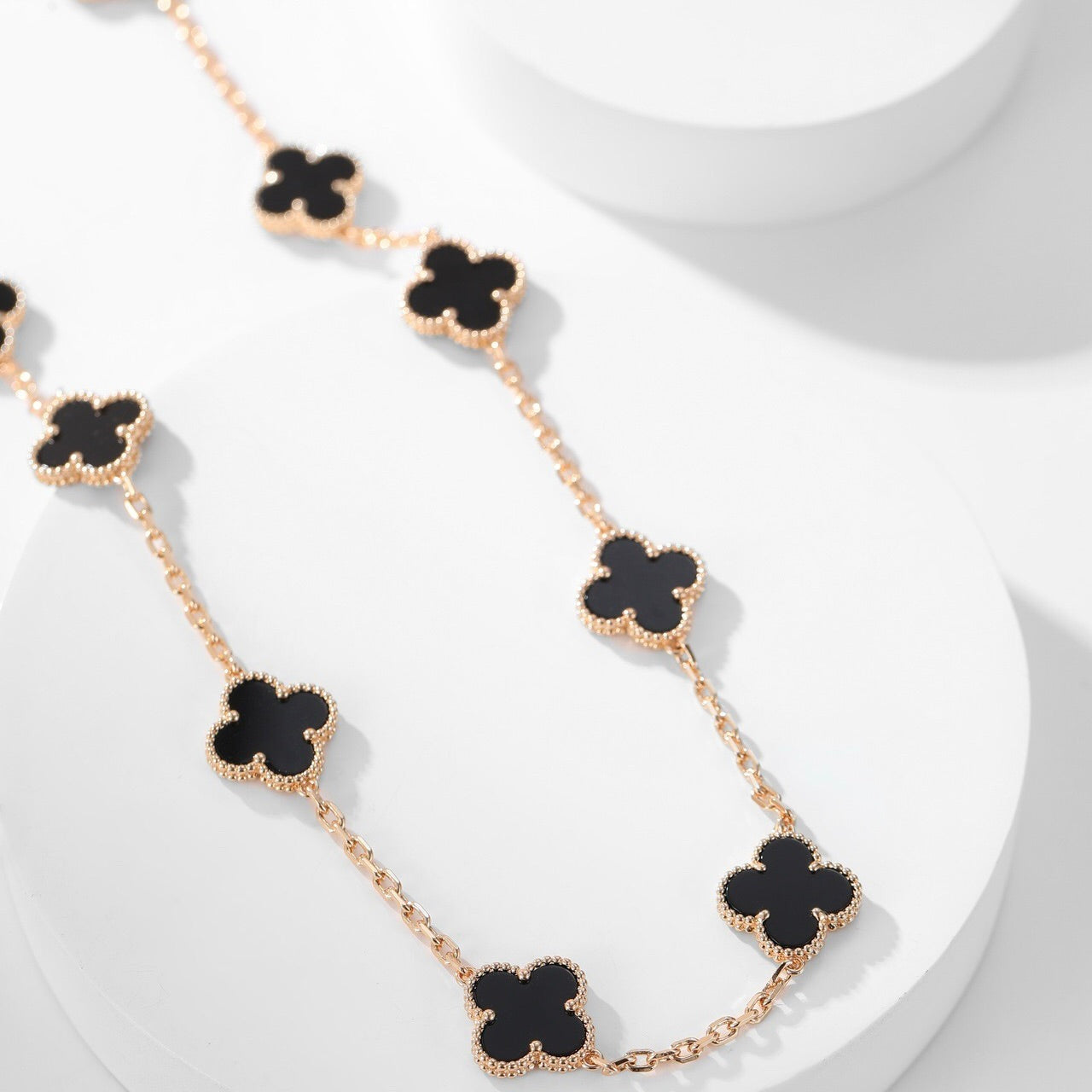 [BIJOUX]CLOVER 10 MOTIFS ONYX NECKLACE