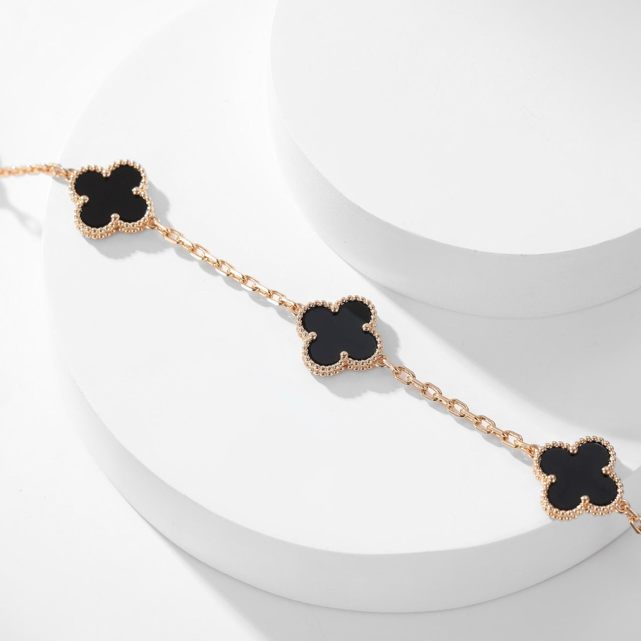 [BIJOUX]CLOVER 10 MOTIFS ONYX NECKLACE