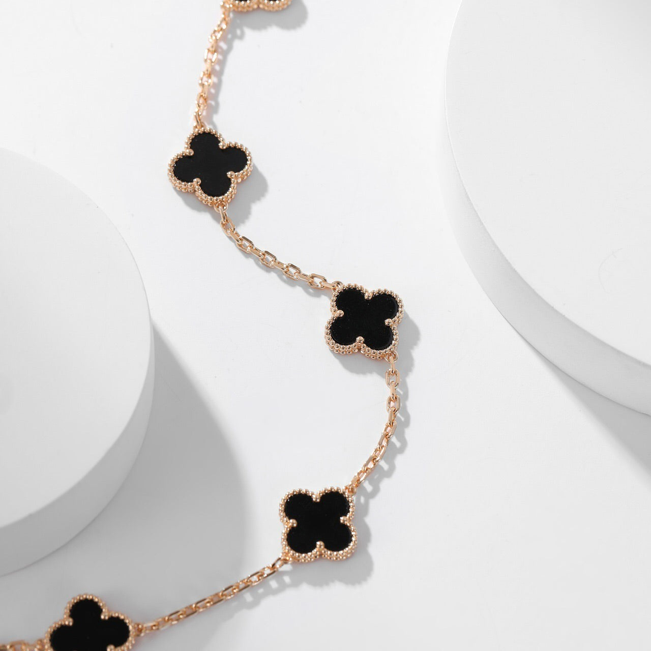 [BIJOUX]CLOVER 10 MOTIFS ONYX NECKLACE