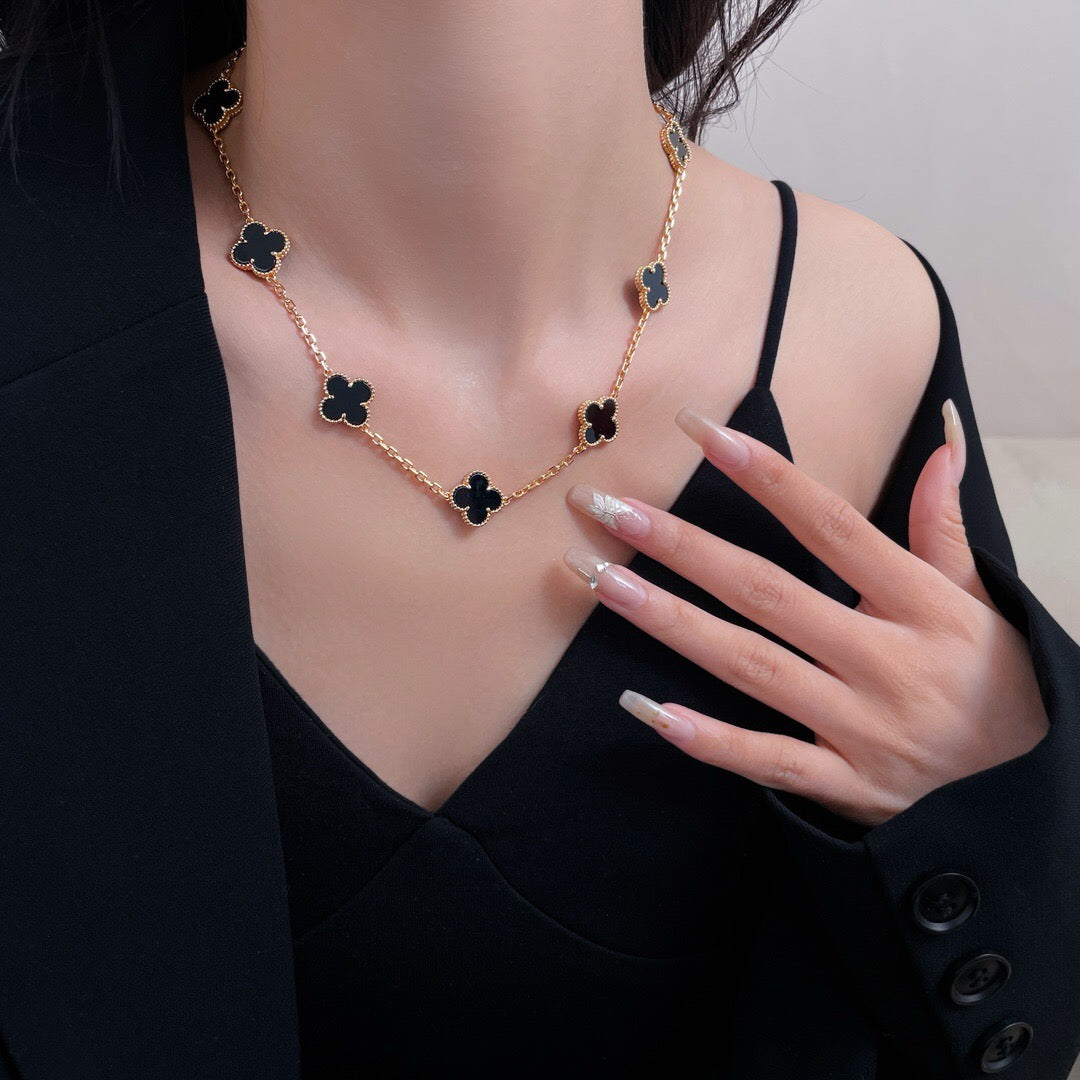 [BIJOUX]CLOVER 10 MOTIFS ONYX NECKLACE