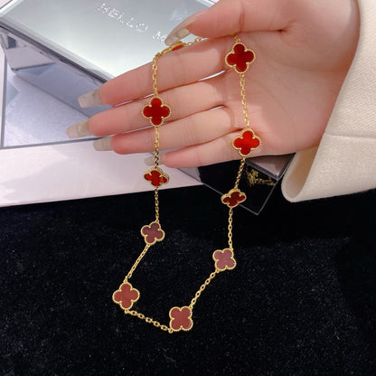 [BIJOUX]CLOVER 10 MOTIFS CARNELIAN NECKLACE