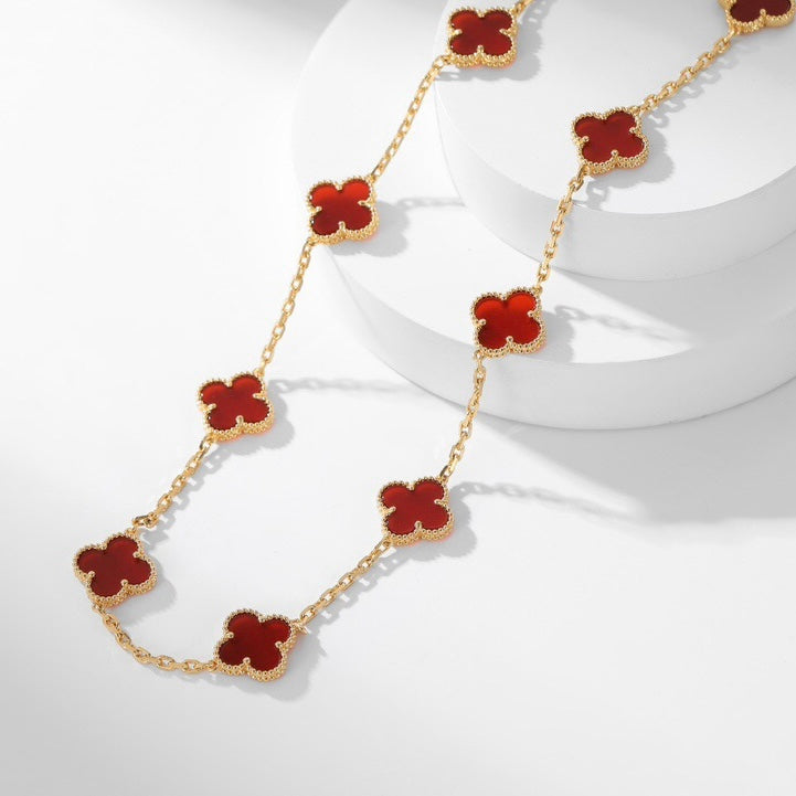 [BIJOUX]CLOVER 10 MOTIFS CARNELIAN NECKLACE