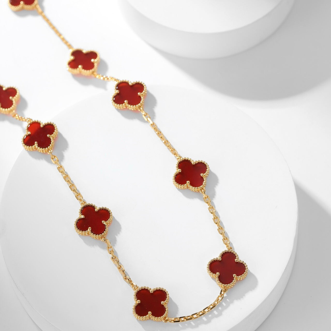 [BIJOUX]CLOVER 10 MOTIFS CARNELIAN NECKLACE