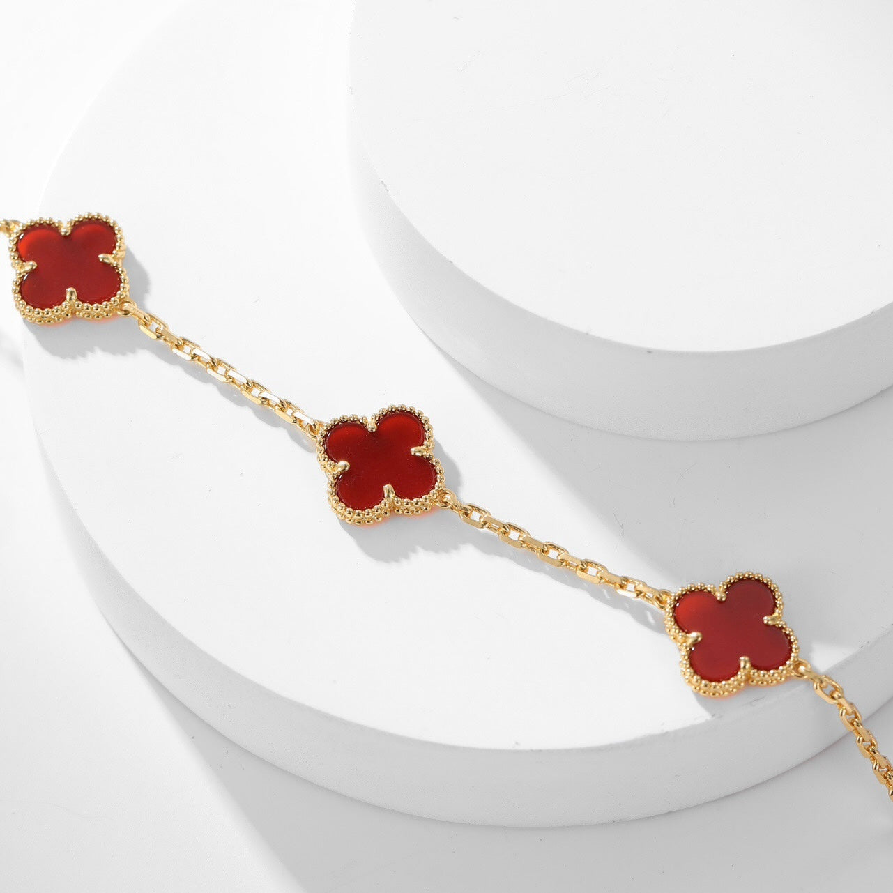 [BIJOUX]CLOVER 10 MOTIFS CARNELIAN NECKLACE