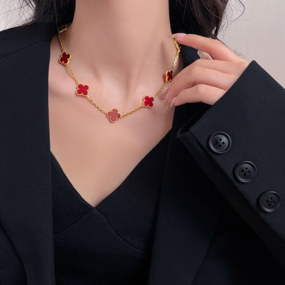 [BIJOUX]CLOVER 10 MOTIFS CARNELIAN NECKLACE