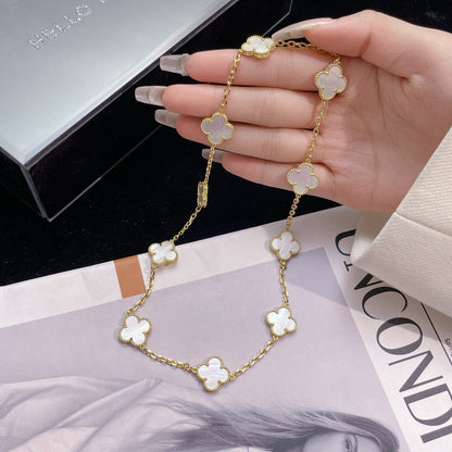 [BIJOUX]CLOVER 10 MOTIFS WHITE MOTHER OF PEARL NECKLACE