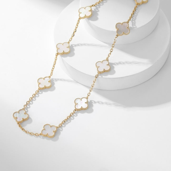 [BIJOUX]CLOVER 10 MOTIFS WHITE MOTHER OF PEARL NECKLACE