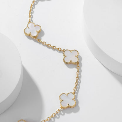 [BIJOUX]CLOVER 10 MOTIFS WHITE MOTHER OF PEARL NECKLACE