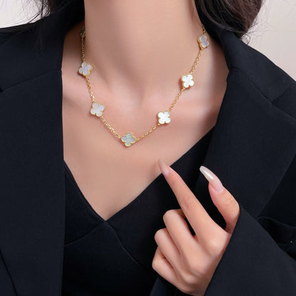 [BIJOUX]CLOVER 10 MOTIFS WHITE MOTHER OF PEARL NECKLACE