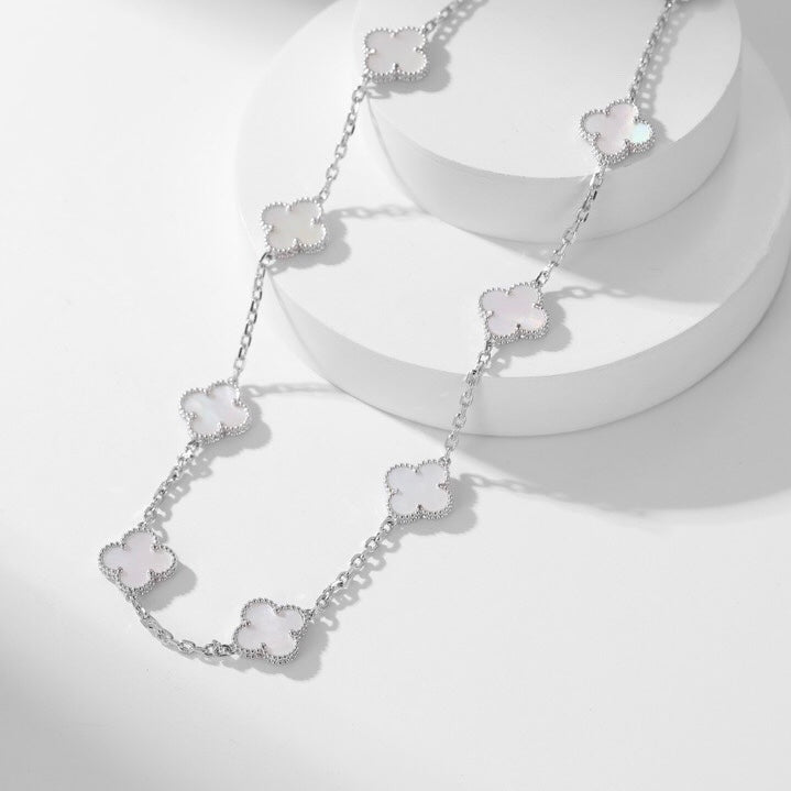 [BIJOUX]CLOVER 10 MOTIFS WHITE MOTHER OF PEARL NECKLACE