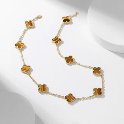 [BIJOUX]CLOVER 10 MOTIFS TIGER EYE NECKLACE