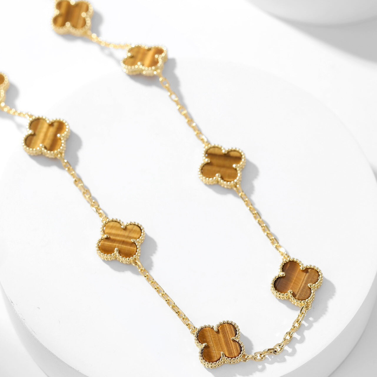 [BIJOUX]CLOVER 10 MOTIFS TIGER EYE NECKLACE