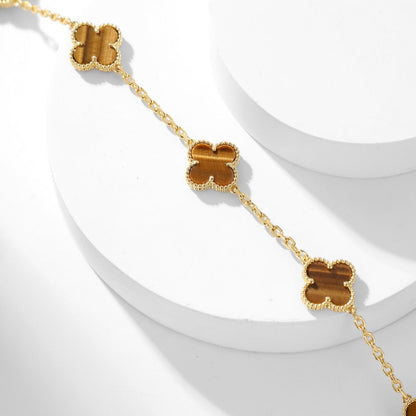 [BIJOUX]CLOVER 10 MOTIFS TIGER EYE NECKLACE