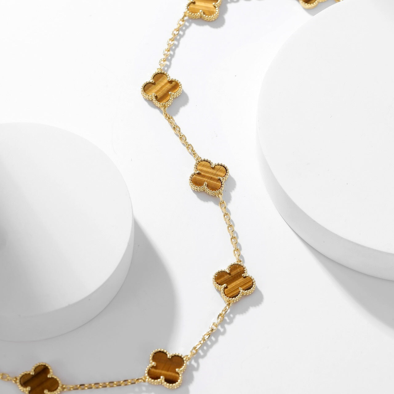 [BIJOUX]CLOVER 10 MOTIFS TIGER EYE NECKLACE