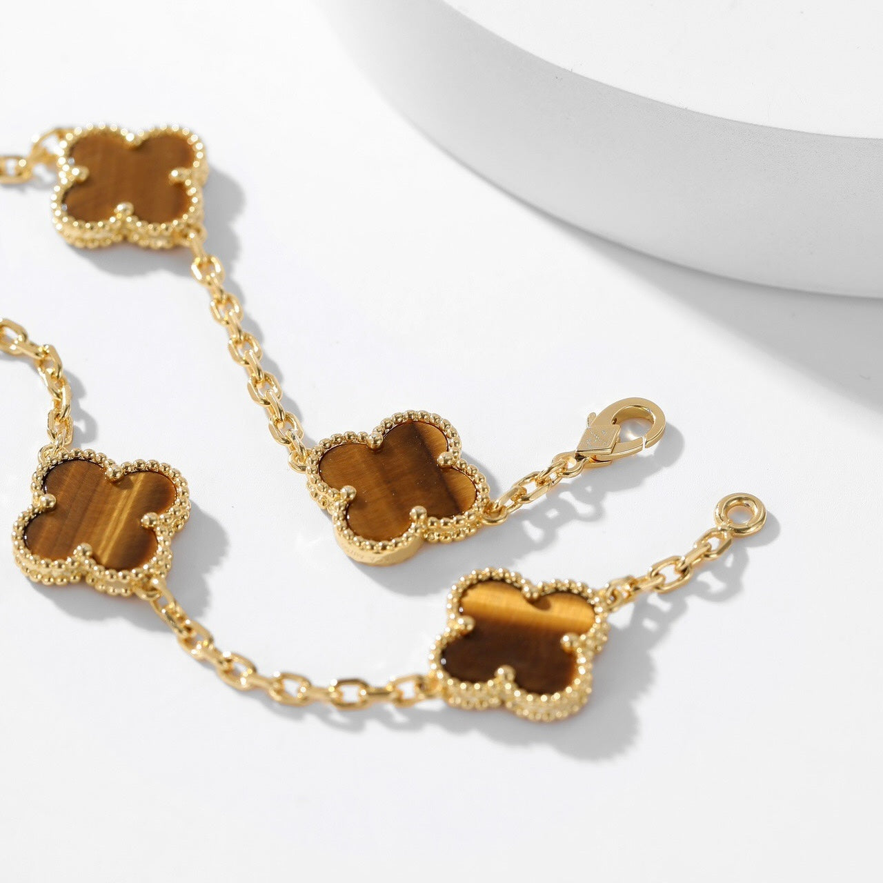 [BIJOUX]CLOVER 10 MOTIFS TIGER EYE NECKLACE