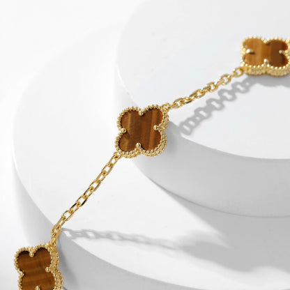 [BIJOUX]CLOVER 10 MOTIFS TIGER EYE NECKLACE